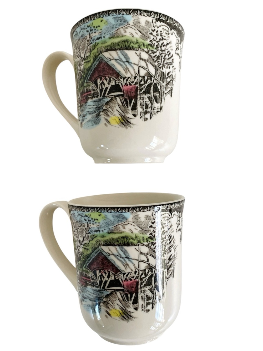 Johnson Bros The Friendly Village Covered Bridge Ceramic 2 Coffee Mugs England